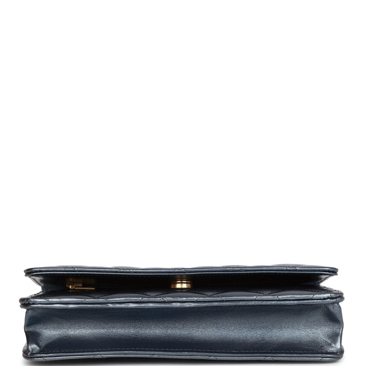 Top Quality Chanel Wallet on Chain WOC Dark Blue Iridescent Calfskin Antique Gold Hardware
