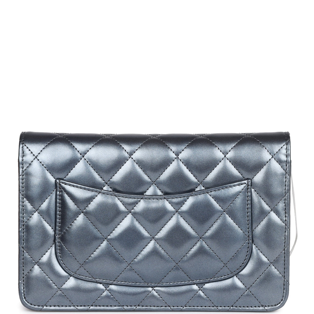 Top Quality Chanel Wallet on Chain WOC Dark Blue Iridescent Calfskin Antique Gold Hardware