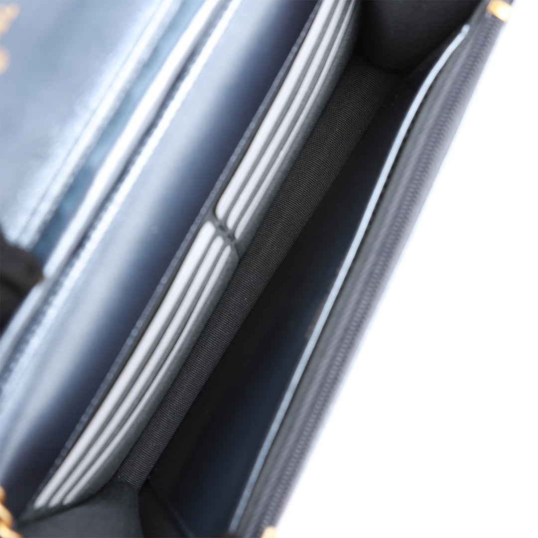 Top Quality Chanel Wallet on Chain WOC Dark Blue Iridescent Calfskin Antique Gold Hardware