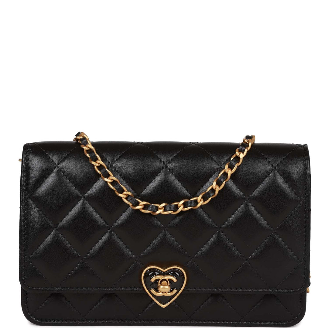 Top Quality Chanel Heart Wallet on Chain WOC Black Lambskin Antique Gold Hardware