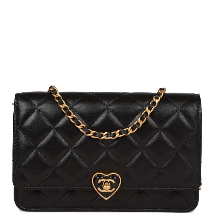 Top Quality Chanel Heart Wallet on Chain WOC Black Lambskin Antique Gold Hardware