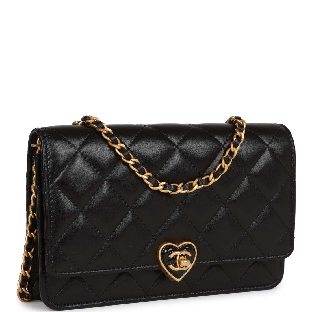Top Quality Chanel Heart Wallet on Chain WOC Black Lambskin Antique Gold Hardware
