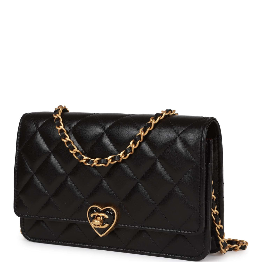 Top Quality Chanel Heart Wallet on Chain WOC Black Lambskin Antique Gold Hardware