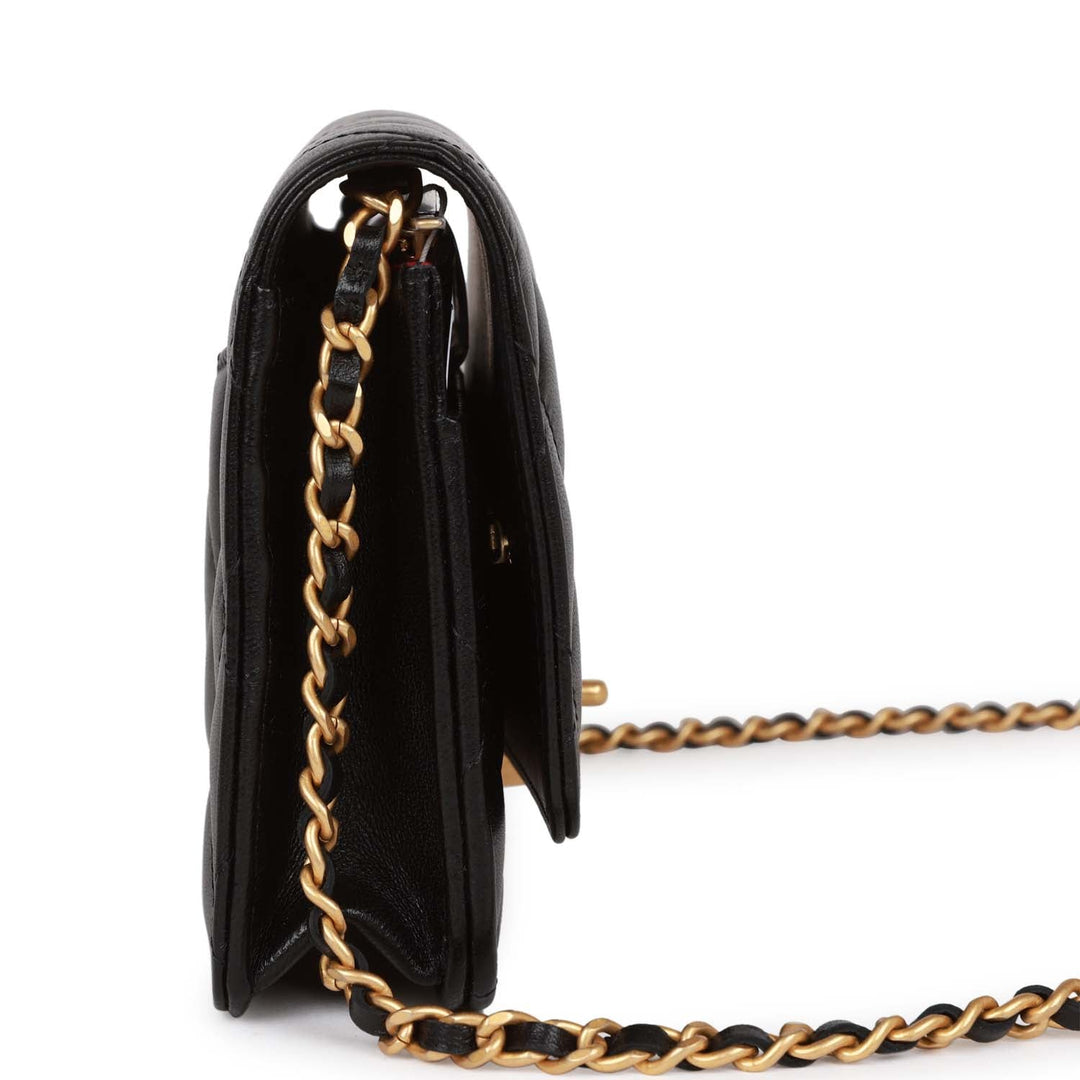 Top Quality Chanel Heart Wallet on Chain WOC Black Lambskin Antique Gold Hardware