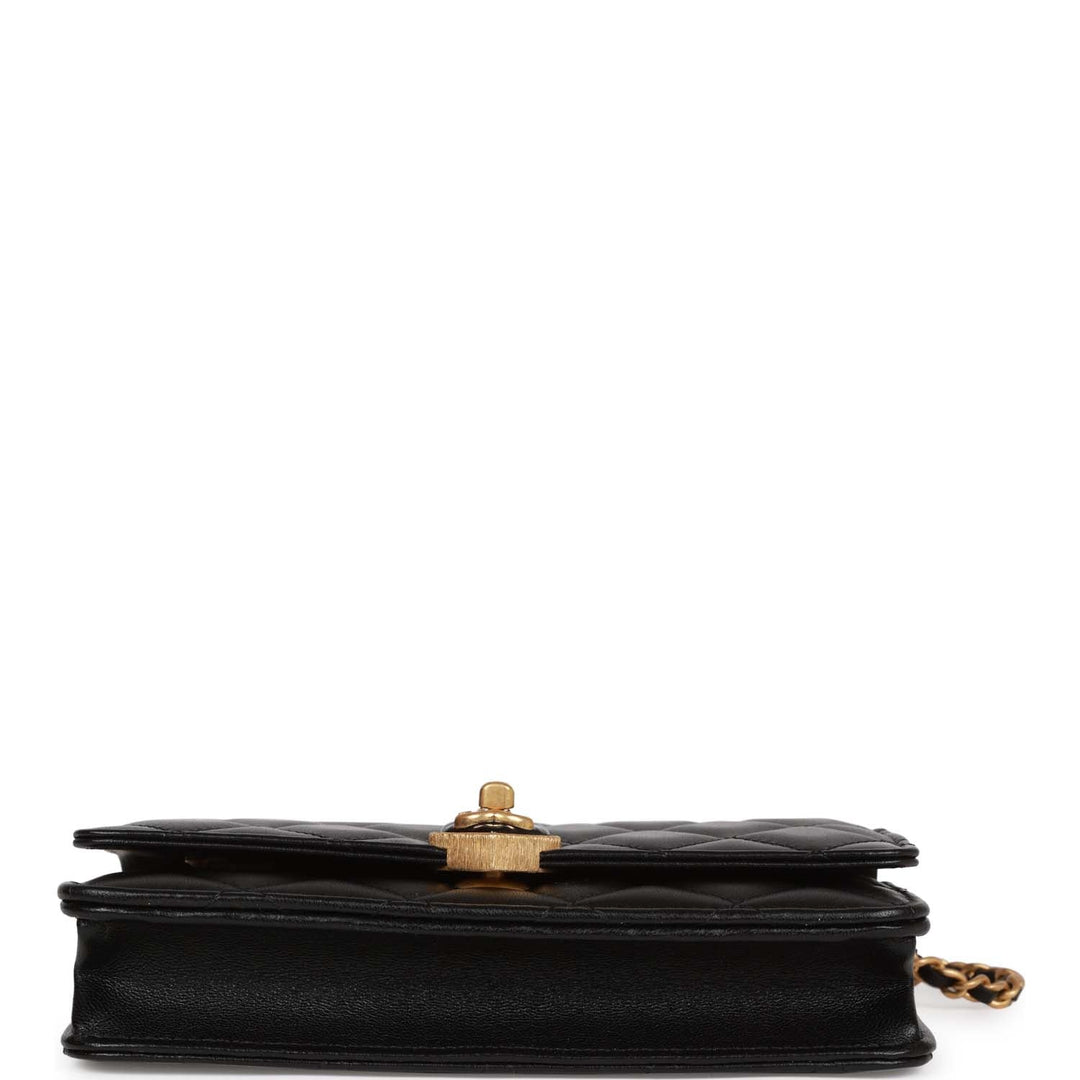 Top Quality Chanel Heart Wallet on Chain WOC Black Lambskin Antique Gold Hardware