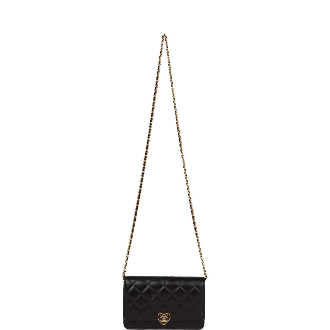 Top Quality Chanel Heart Wallet on Chain WOC Black Lambskin Antique Gold Hardware