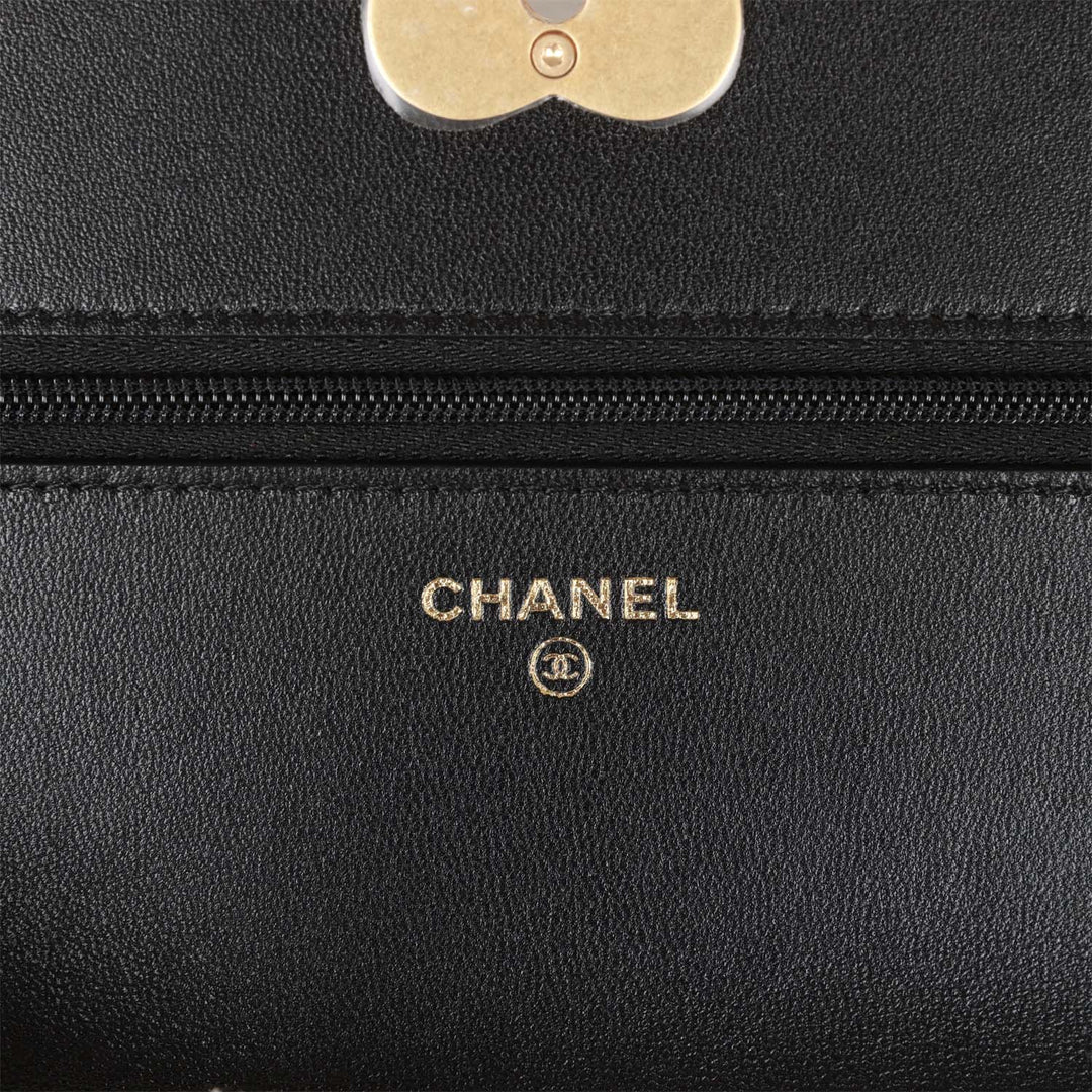 Top Quality Chanel Heart Wallet on Chain WOC Black Lambskin Antique Gold Hardware