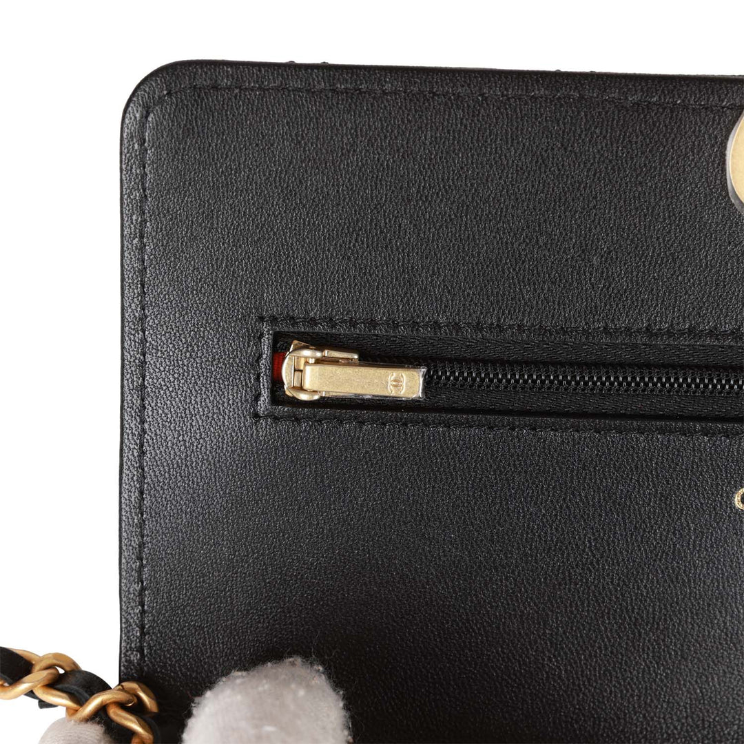 Top Quality Chanel Heart Wallet on Chain WOC Black Lambskin Antique Gold Hardware