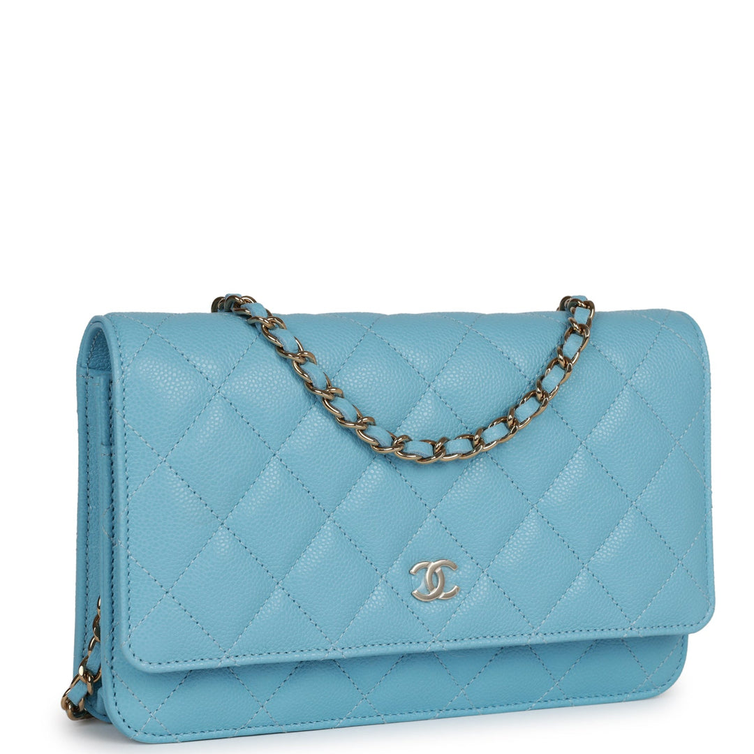 Top Quality Chanel Wallet on Chain WOC Blue Caviar Light Gold Hardware