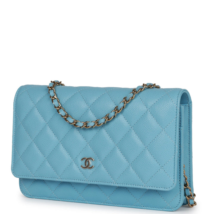 Top Quality Chanel Wallet on Chain WOC Blue Caviar Light Gold Hardware