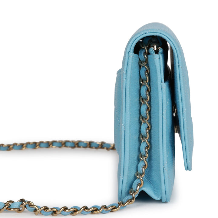 Top Quality Chanel Wallet on Chain WOC Blue Caviar Light Gold Hardware