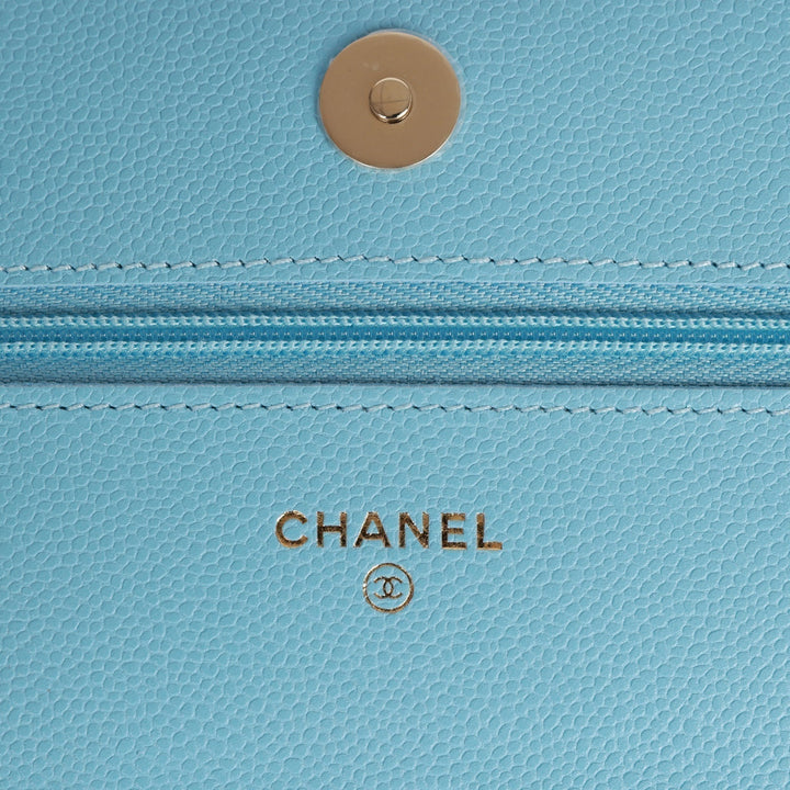 Top Quality Chanel Wallet on Chain WOC Blue Caviar Light Gold Hardware
