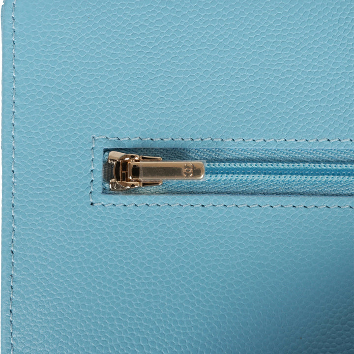 Top Quality Chanel Wallet on Chain WOC Blue Caviar Light Gold Hardware
