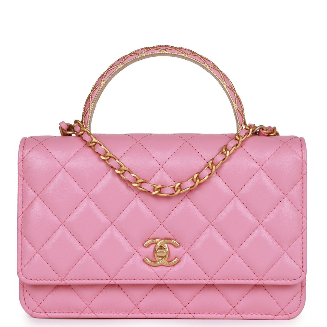 Top Quality Chanel Wallet on Chain WOC Top Handle Pink Lambskin Gold Hardware