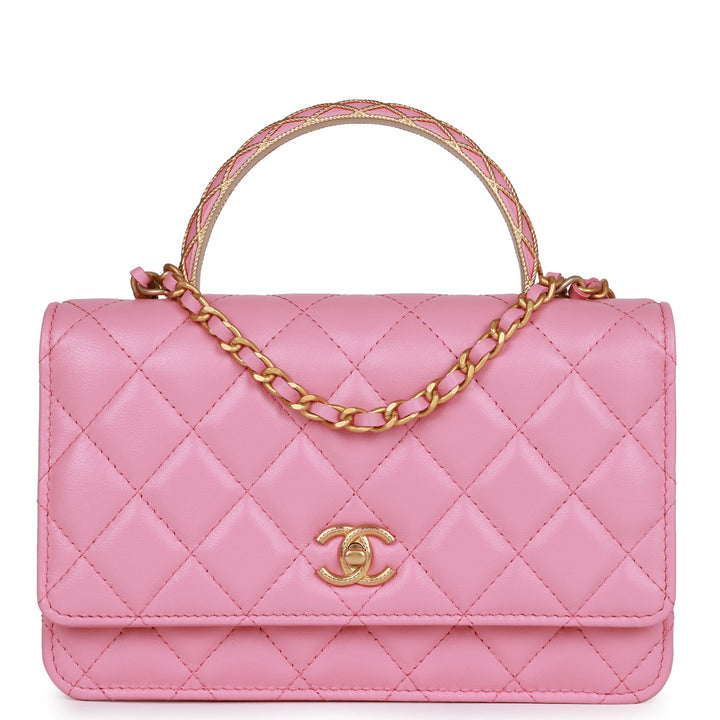 Top Quality Chanel Wallet on Chain WOC Top Handle Pink Lambskin Gold Hardware