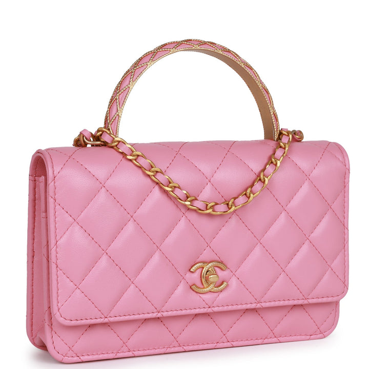 Top Quality Chanel Wallet on Chain WOC Top Handle Pink Lambskin Gold Hardware
