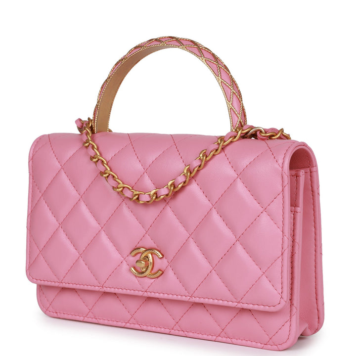Top Quality Chanel Wallet on Chain WOC Top Handle Pink Lambskin Gold Hardware
