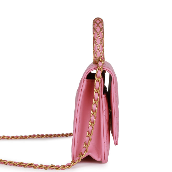 Top Quality Chanel Wallet on Chain WOC Top Handle Pink Lambskin Gold Hardware