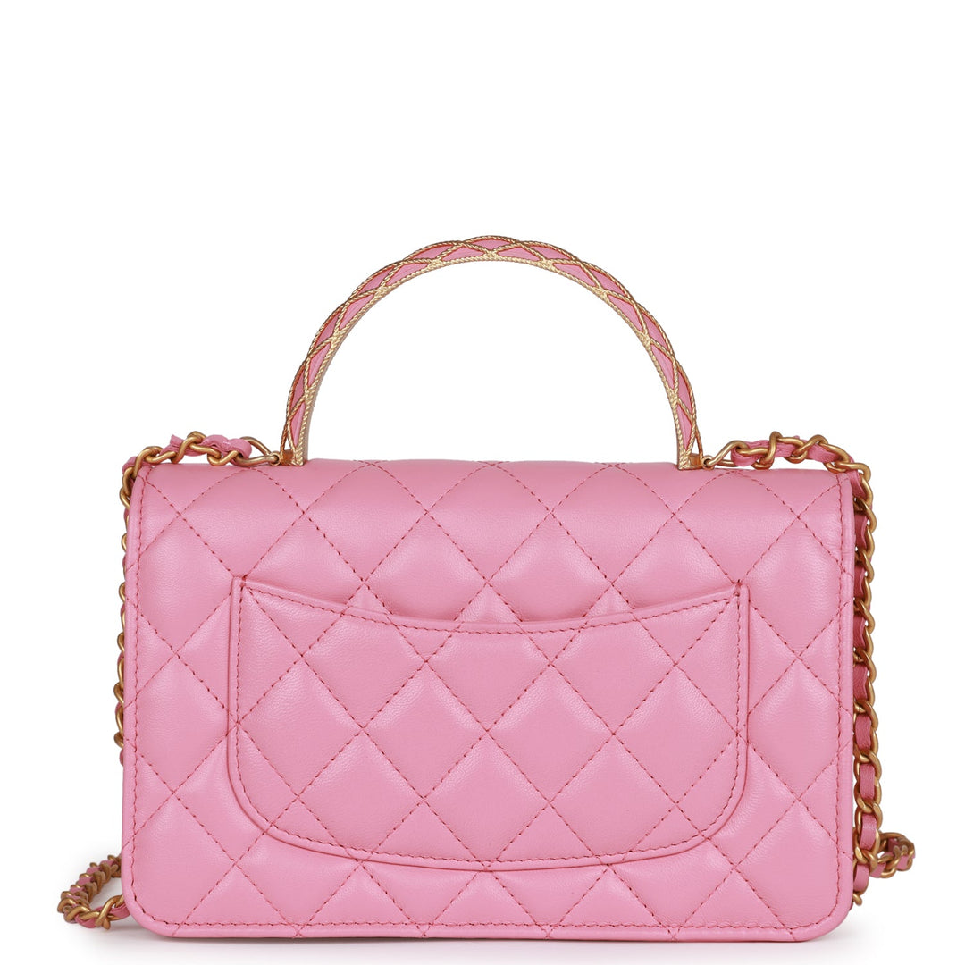 Top Quality Chanel Wallet on Chain WOC Top Handle Pink Lambskin Gold Hardware
