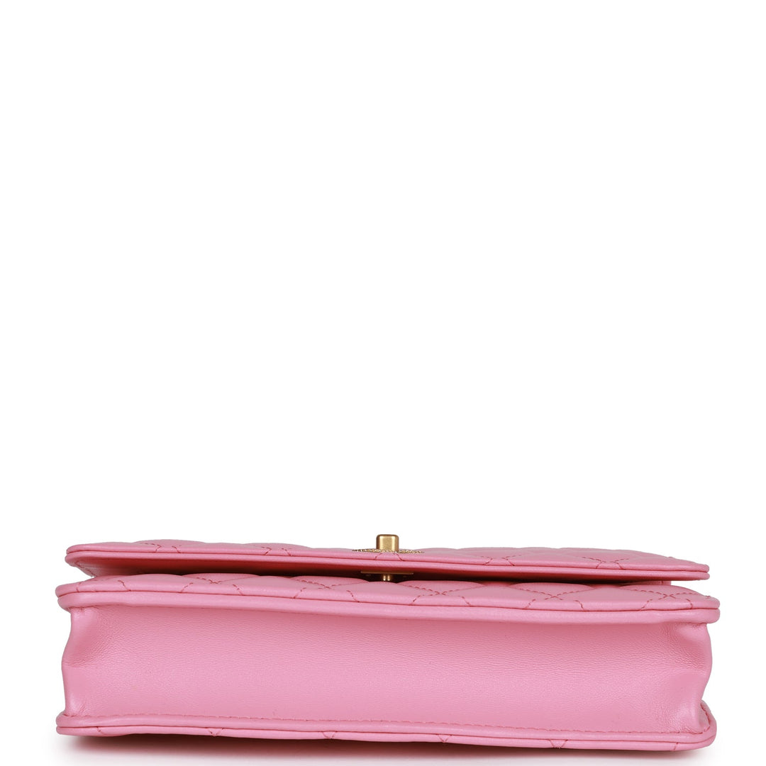 Top Quality Chanel Wallet on Chain WOC Top Handle Pink Lambskin Gold Hardware