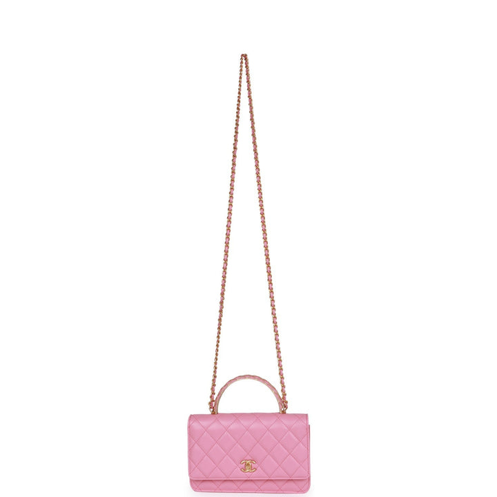 Top Quality Chanel Wallet on Chain WOC Top Handle Pink Lambskin Gold Hardware