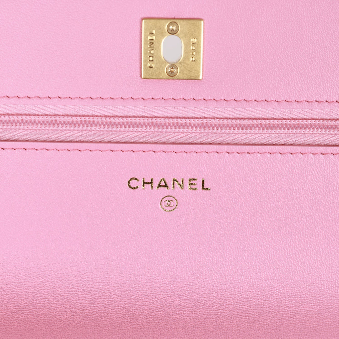 Top Quality Chanel Wallet on Chain WOC Top Handle Pink Lambskin Gold Hardware