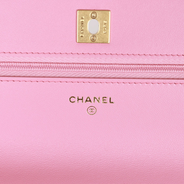 Top Quality Chanel Wallet on Chain WOC Top Handle Pink Lambskin Gold Hardware