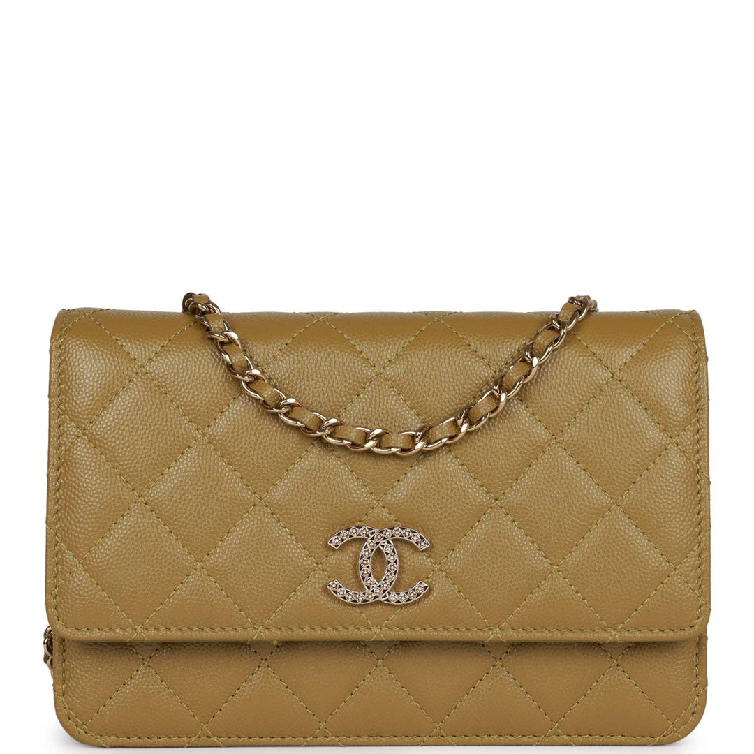 Top Quality Chanel Wallet on Chain WOC Olive Green Caviar Light Gold Hardware