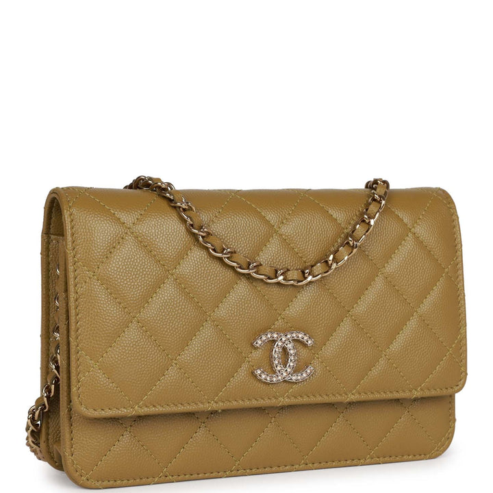 Top Quality Chanel Wallet on Chain WOC Olive Green Caviar Light Gold Hardware