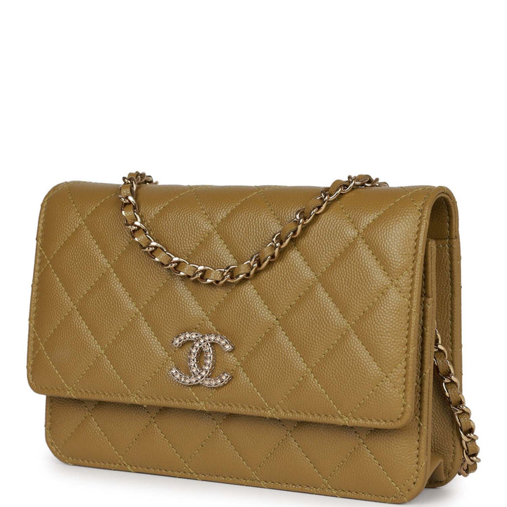 Top Quality Chanel Wallet on Chain WOC Olive Green Caviar Light Gold Hardware
