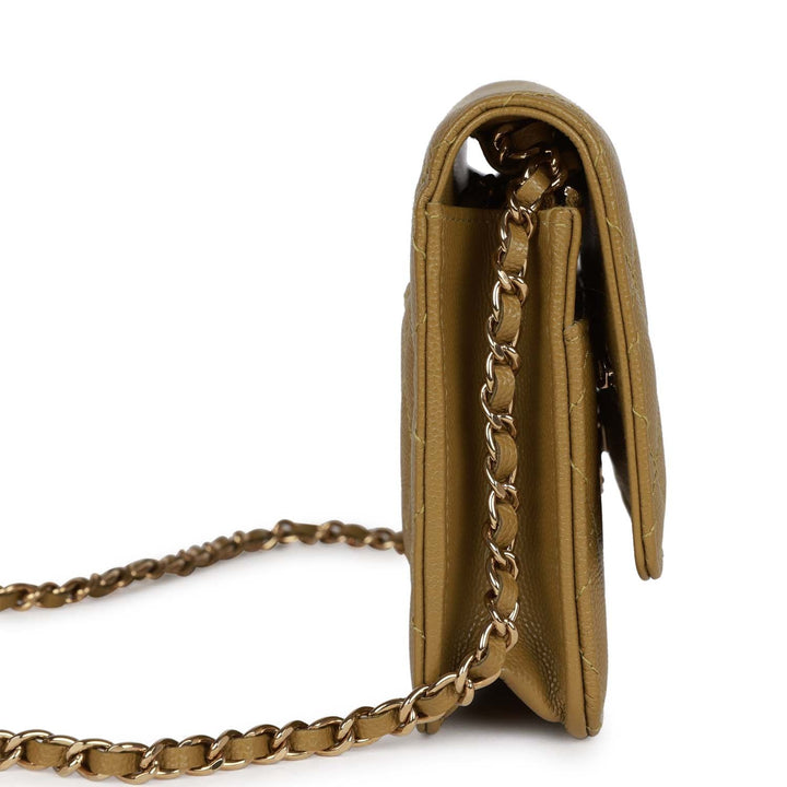 Top Quality Chanel Wallet on Chain WOC Olive Green Caviar Light Gold Hardware