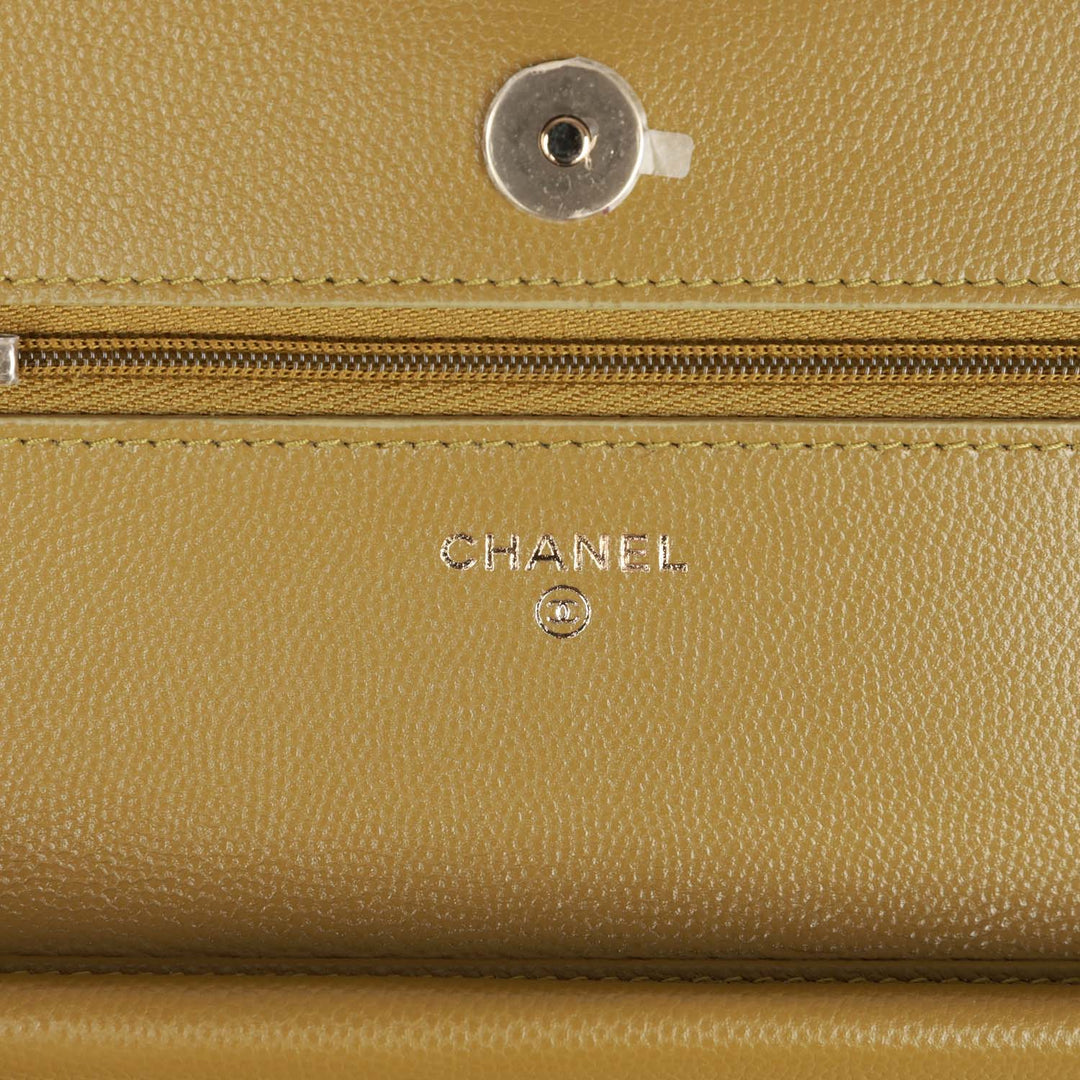 Top Quality Chanel Wallet on Chain WOC Olive Green Caviar Light Gold Hardware