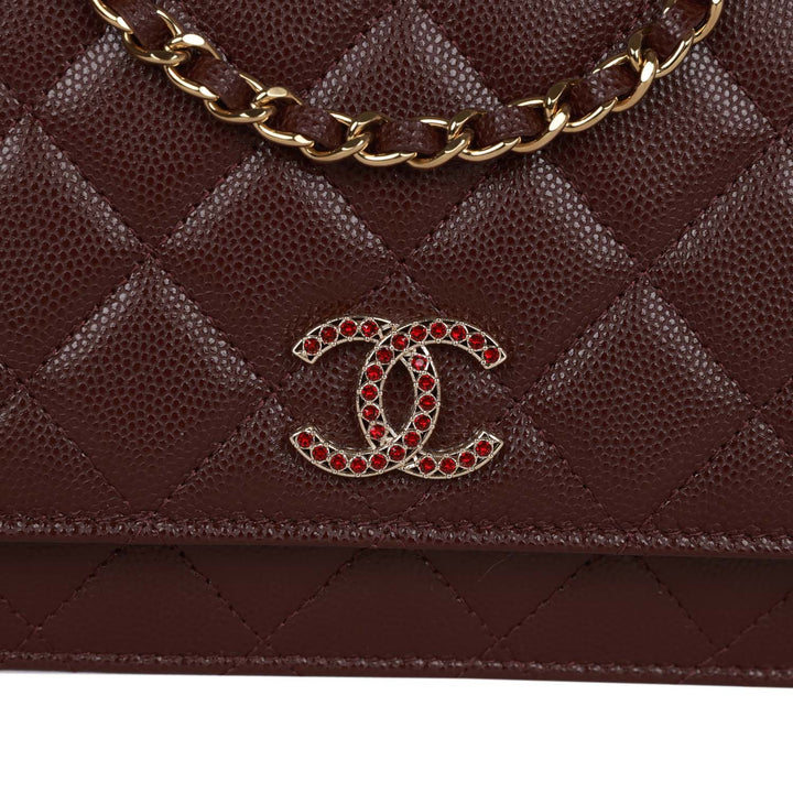 Top Quality Chanel Wallet on Chain WOC Burgundy Caviar Light Gold Hardware