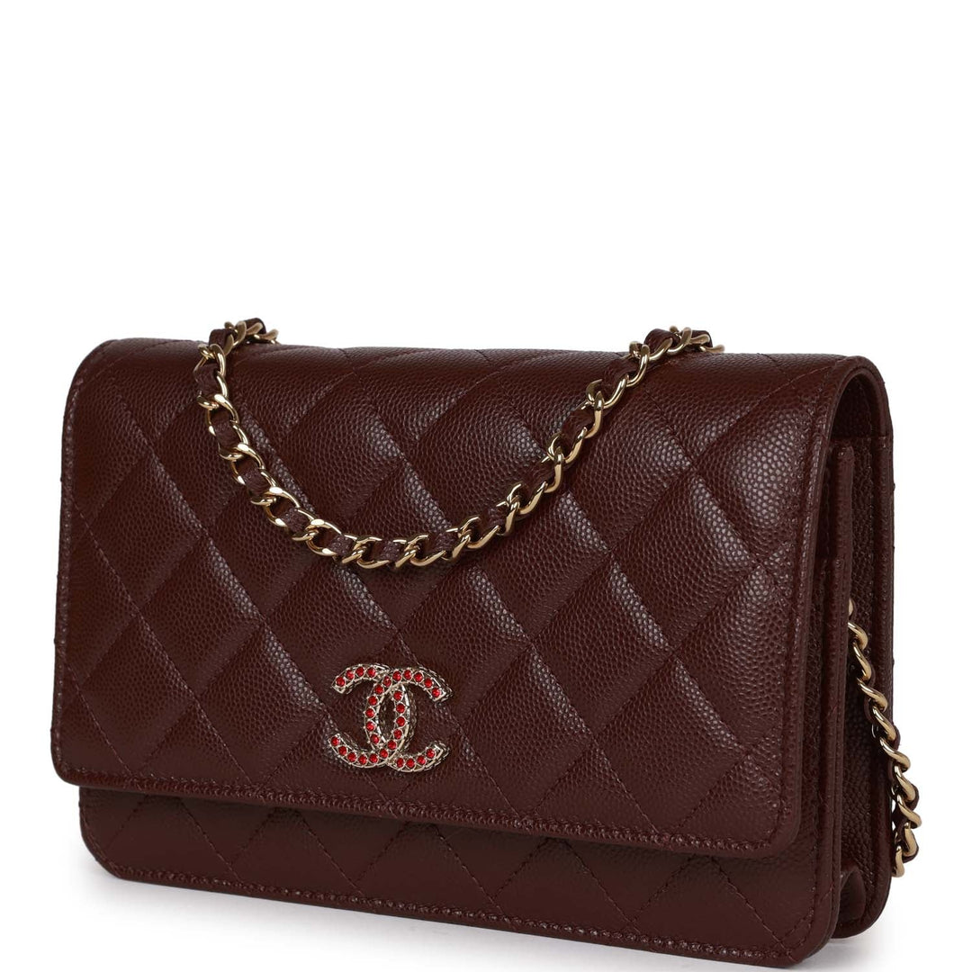 Top Quality Chanel Wallet on Chain WOC Burgundy Caviar Light Gold Hardware