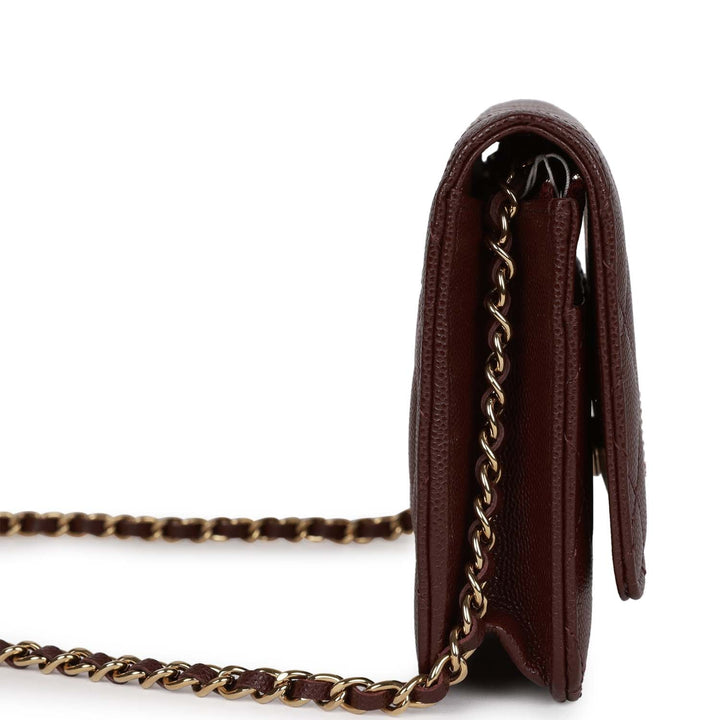 Top Quality Chanel Wallet on Chain WOC Burgundy Caviar Light Gold Hardware