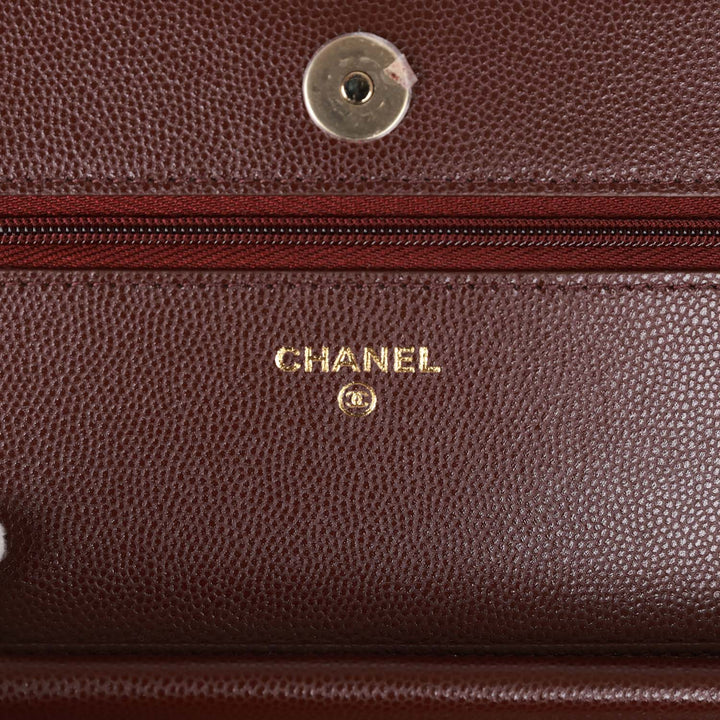 Top Quality Chanel Wallet on Chain WOC Burgundy Caviar Light Gold Hardware