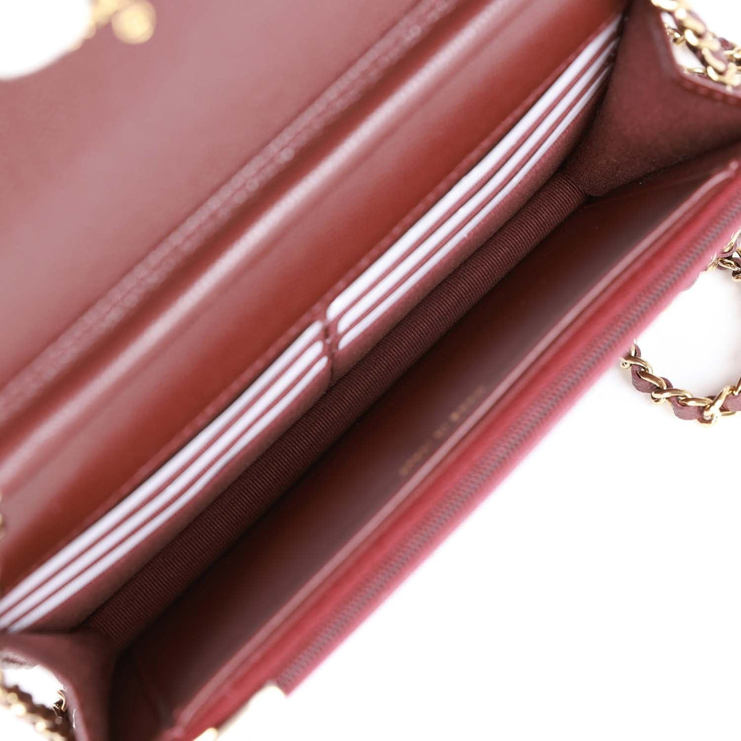 Top Quality Chanel Wallet on Chain WOC Burgundy Caviar Light Gold Hardware