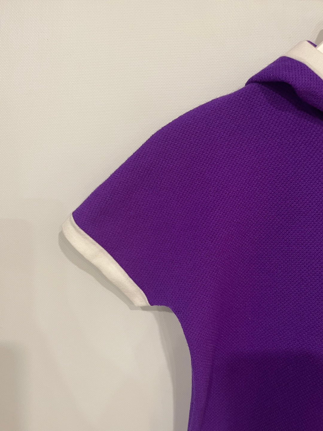 Top Quality Chanel Cruise 2024 Purple Cashmere Short Sleeve Hooded Mini Dress with Crystal Multicolour CC Buttons Detail Size FR 36 (UK 8)