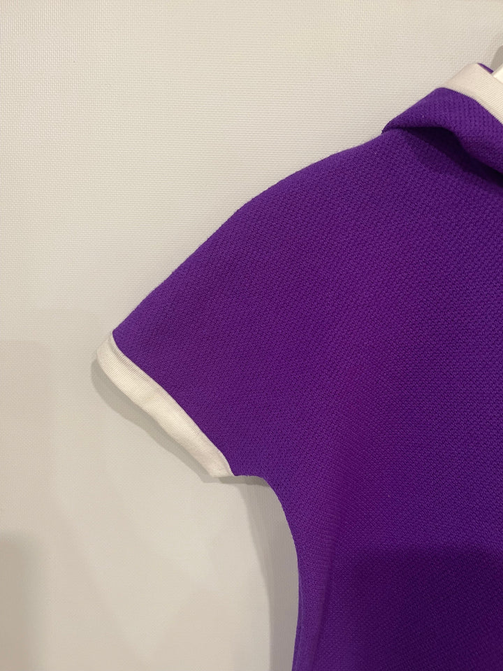 Top Quality Chanel Cruise 2024 Purple Cashmere Short Sleeve Hooded Mini Dress with Crystal Multicolour CC Buttons Detail Size FR 36 (UK 8)