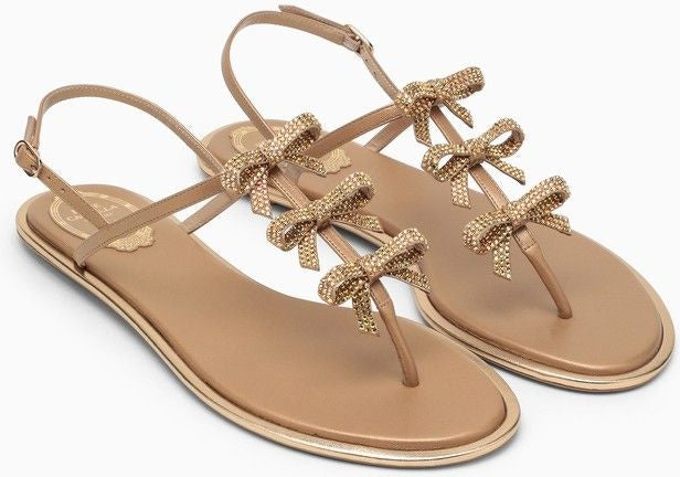 GOLDEN LEATHER SANDAL WITH BOWS