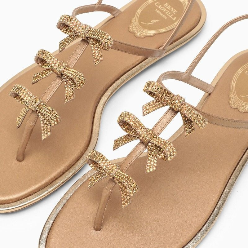 GOLDEN LEATHER SANDAL WITH BOWS