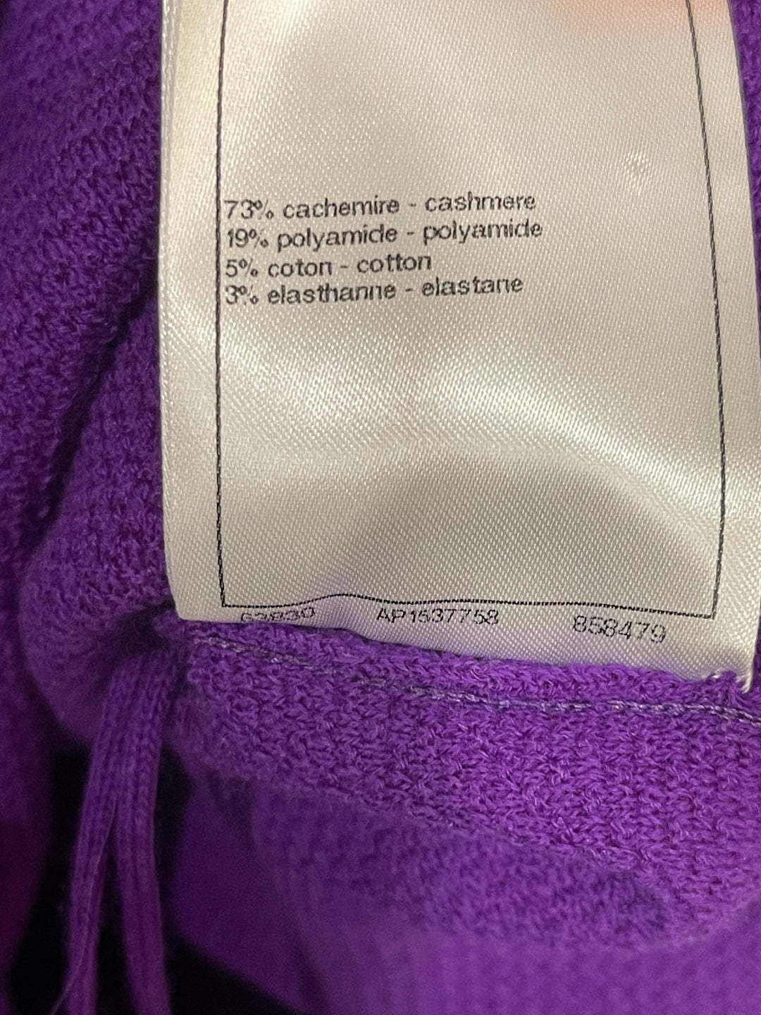 Top Quality Chanel Cruise 2024 Purple Cashmere Short Sleeve Hooded Mini Dress with Crystal Multicolour CC Buttons Detail Size FR 36 (UK 8)