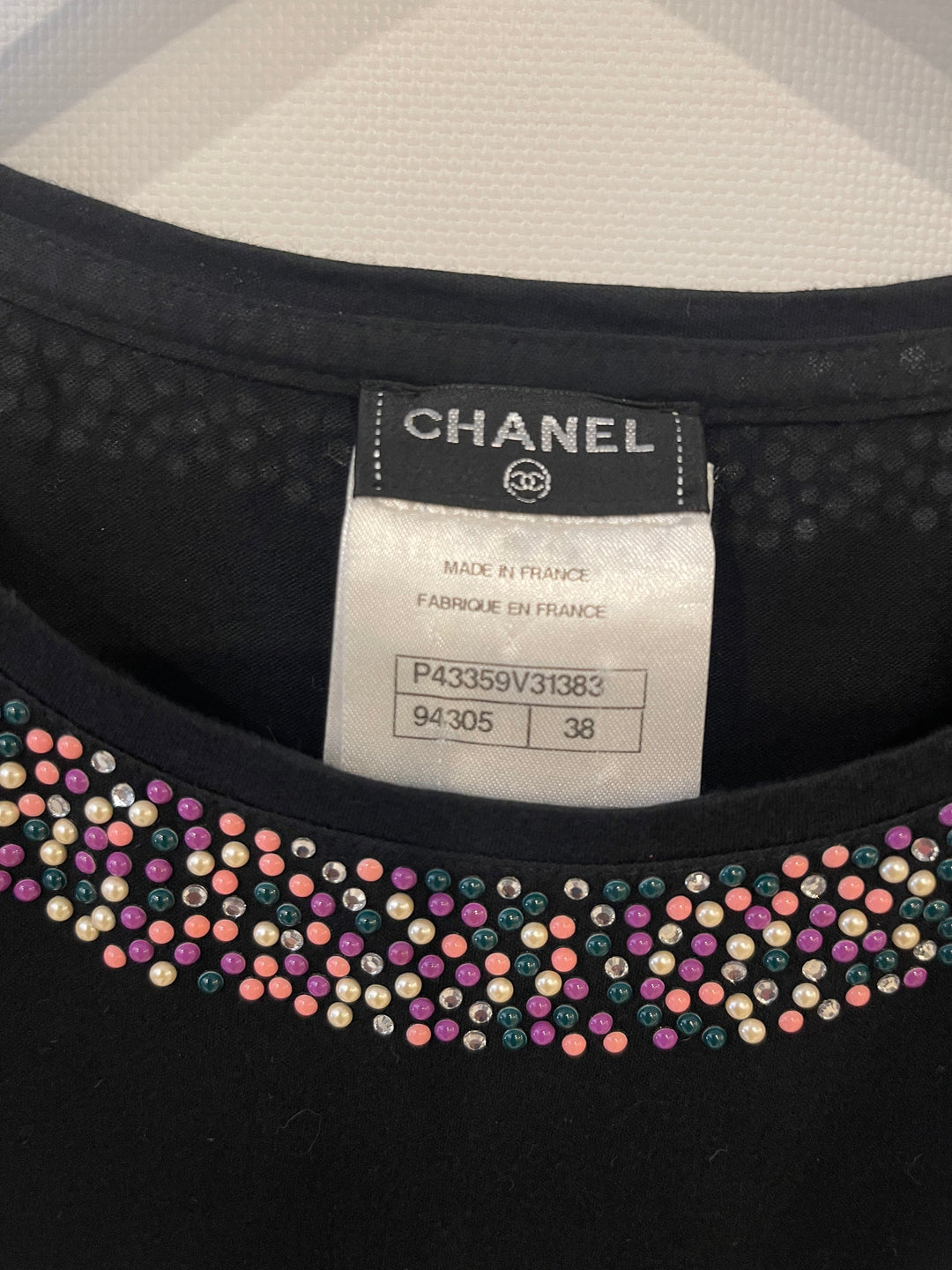 *FIRE PRICE* Top Quality Chanel Black Top with Collar Embellishment and CC Logo Detail Size FR 38 (UK 10)