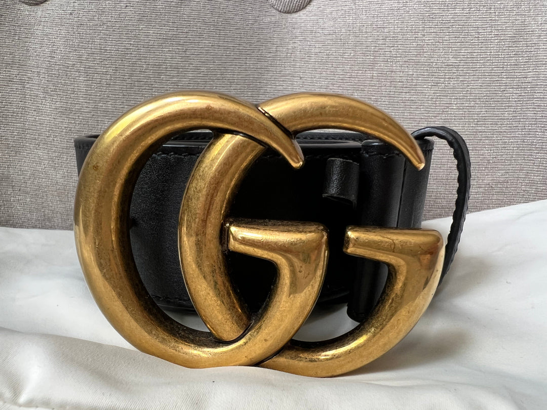 Gucci GG 2015 Re edition Marmont Black Wide Leather Belt with Gold Buckle (RRP £380)