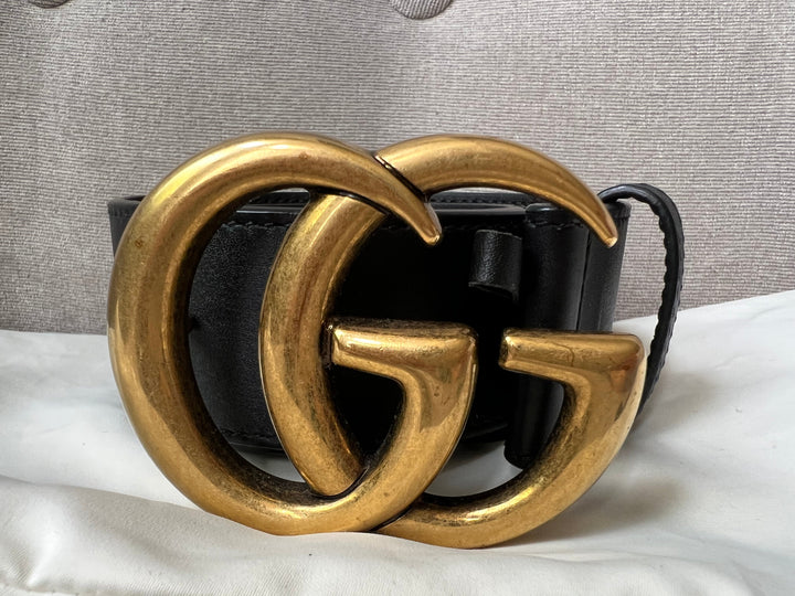 Gucci GG 2015 Re edition Marmont Black Wide Leather Belt with Gold Buckle (RRP £380)