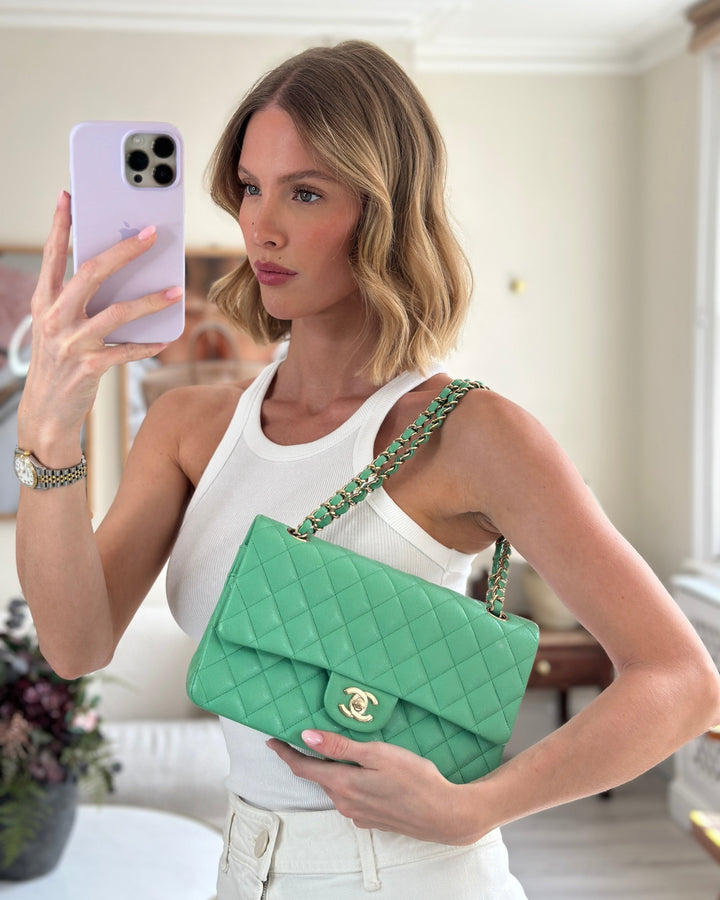 Top Quality Chanel Mint Green Medium Classic Double Flap in Caviar Leather with Champagne Gold Hardware