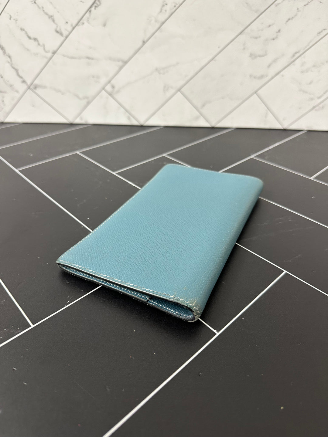 Premium Handmade Hermes Baby Blue Leather Passport Holder