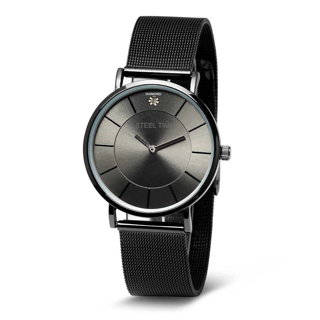 Black Midnight Mesh Banded Watch *+ Genuine Diamond
