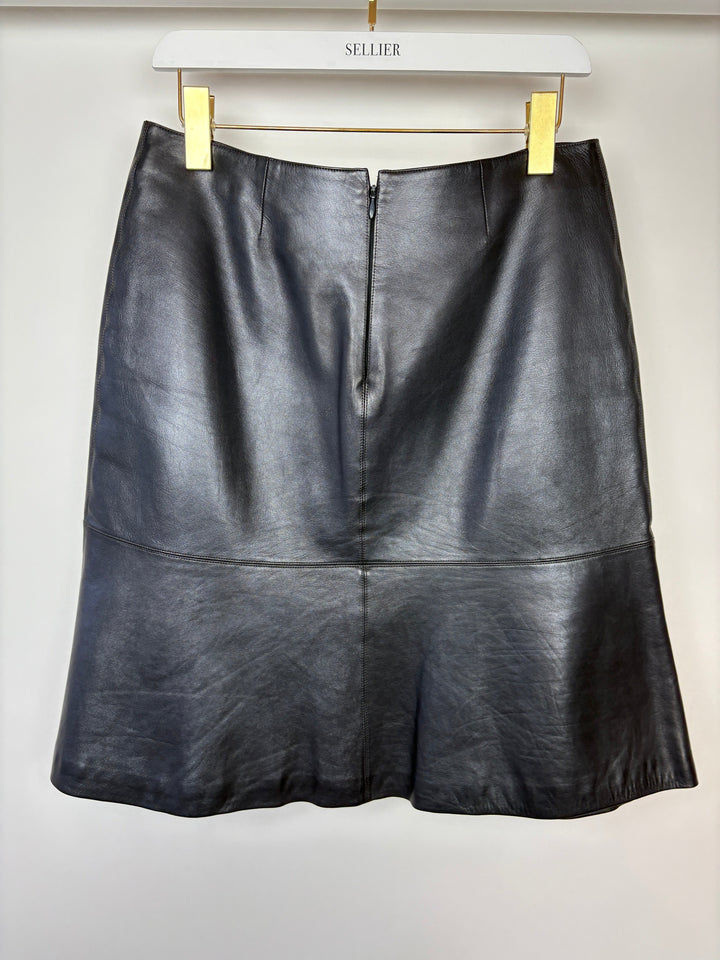 Top Quality Chanel Navy Lambskin Leather Skirt with Small Top Quality Chanel Plaque Detail Size FR 40 (UK 12)