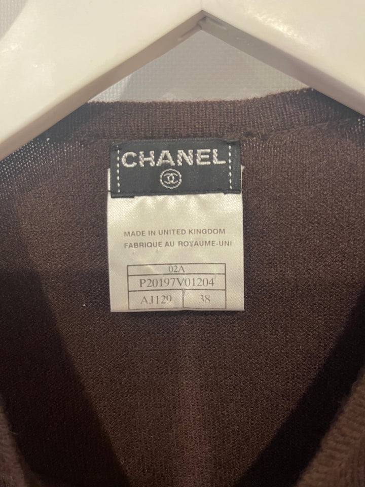 Top Quality Chanel 02/A Chocolate Brown Cashmere Sleeveless Top with CC Logo Detail FR 38 (UK 10)